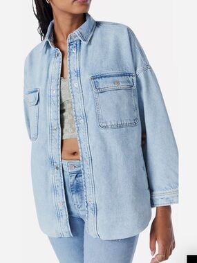 Mavi Jeans Tamara Oversized Cotton Denim Shirt in Bleached Denim XS